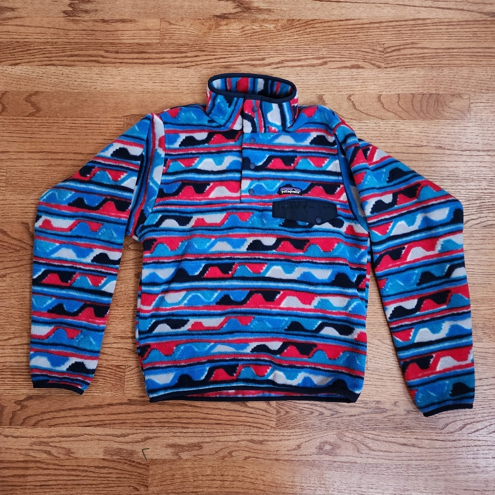 Patagonia Synchilla Snap-T Pullover Navy Delta Abstract Pattern, Sz XXS